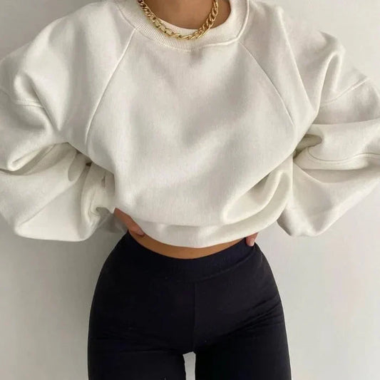 Women’s Relaxed Fit Sweater with Crew Neck and Balloon Sleeves