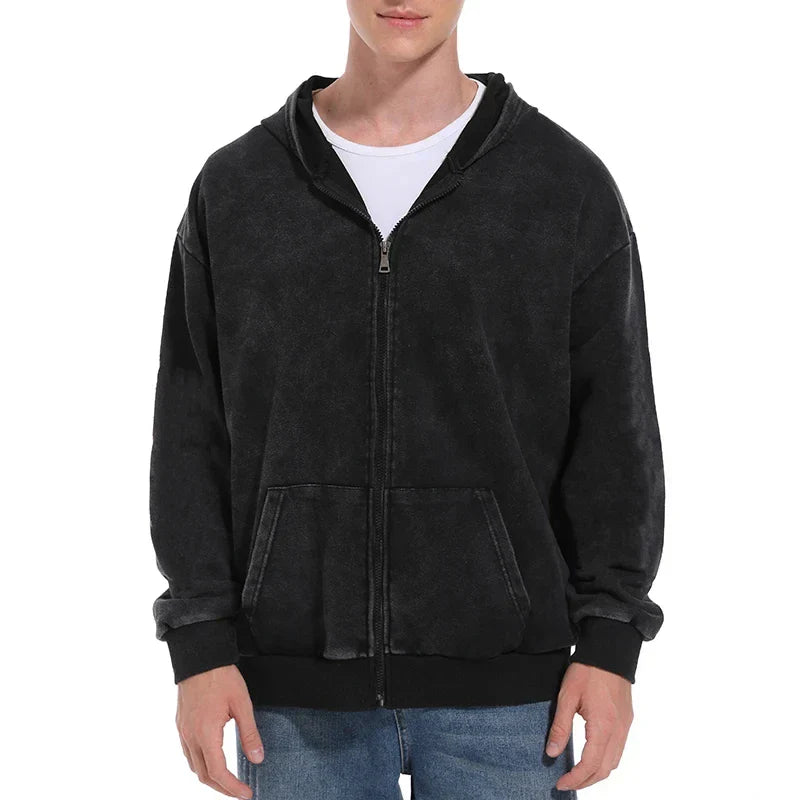 Men's Washed Zipper Hoodie