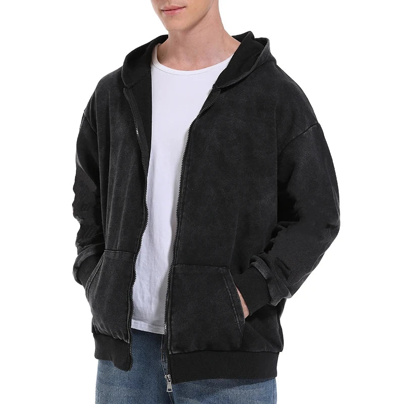 Men's Washed Zipper Hoodie