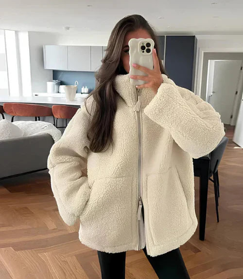 Women's Oversized Fleece Zip Jacket with High Collar