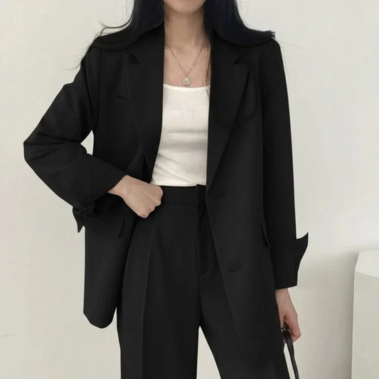 Women's 2-Piece Suit Set – Blazer with High-Waisted Trousers
